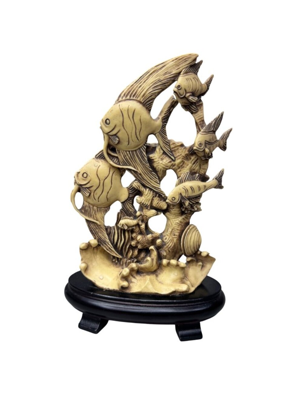 Vintage 3D Carved Ocean Angel Fish Sculpture Statue Celluloid Indonesia Asian 9"